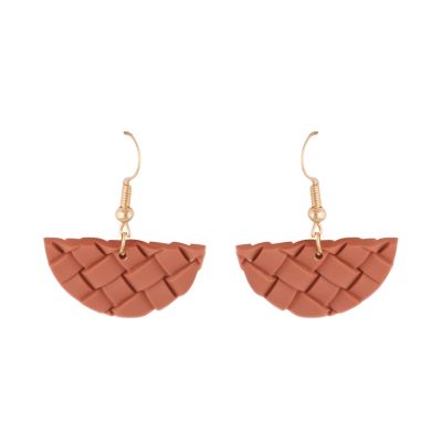 Rattan Earrings Crescent Pink Small