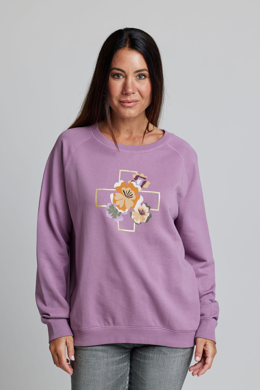 Grape Retro Flowers Sweater