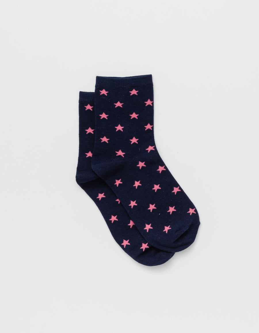 Socks Navy W/Pink Stars