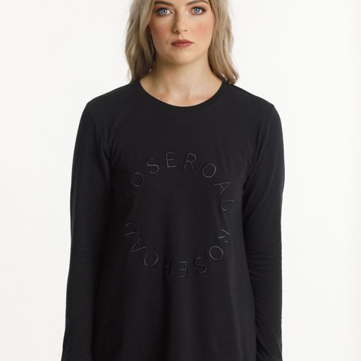 Harper Long Sleeve Tee - Black with Circular Embroidery